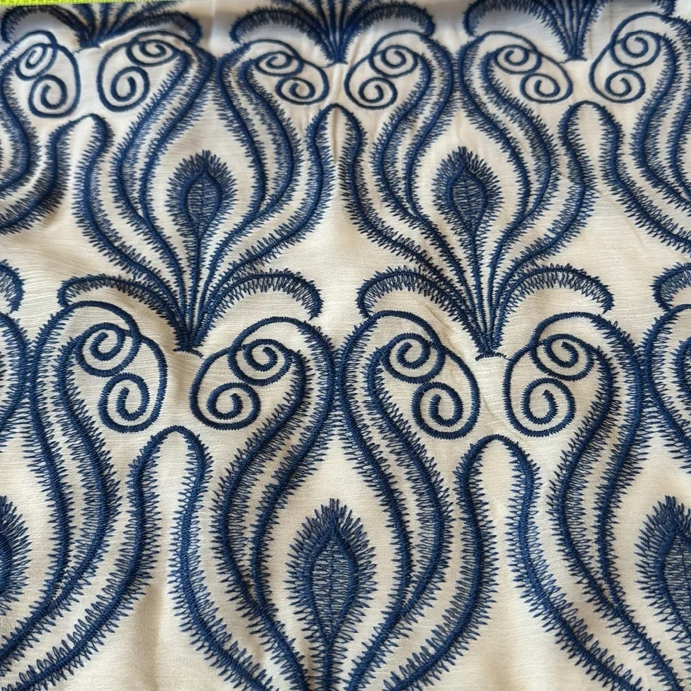 Versona Blue and White Patterned Swirl Blouse Ruffle Sleeve women's Size Medium - Picture 5 of 8